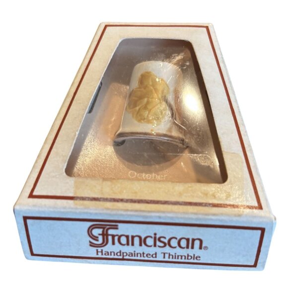 Vintage Franciscan Pottery Hand Painted October Leaves Thimble USA IN BOX - Picture 2 of 5